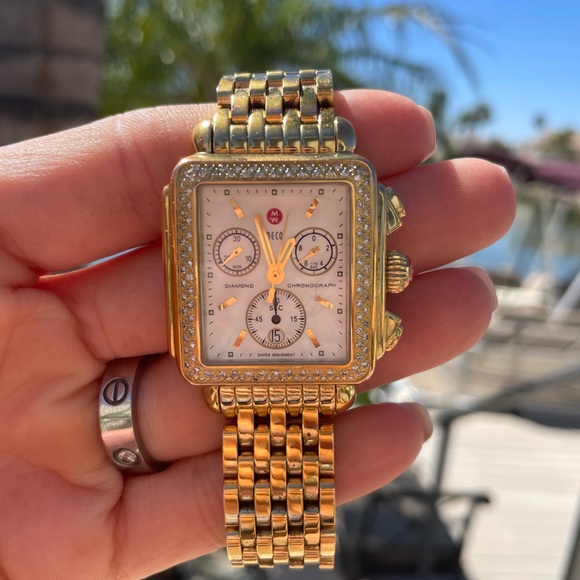 Michele Accessories - Michele Top of the Line Gold & Diamond Chronograph Women's Watch w/ Paper😍EUC
